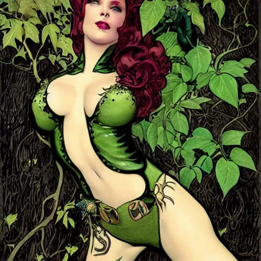 Prompt: a beautiful painting of poison ivy dressed as catwoman and catwoman dressed as poison ivy, intricate, elegant, highly detailed, digital painting, artstation, concept art, matte, sharp focus, illustration, art byby rebecca guay and by arthur rackham and by alphonse mucha and by john william waterhouse, comic book style!!!!!