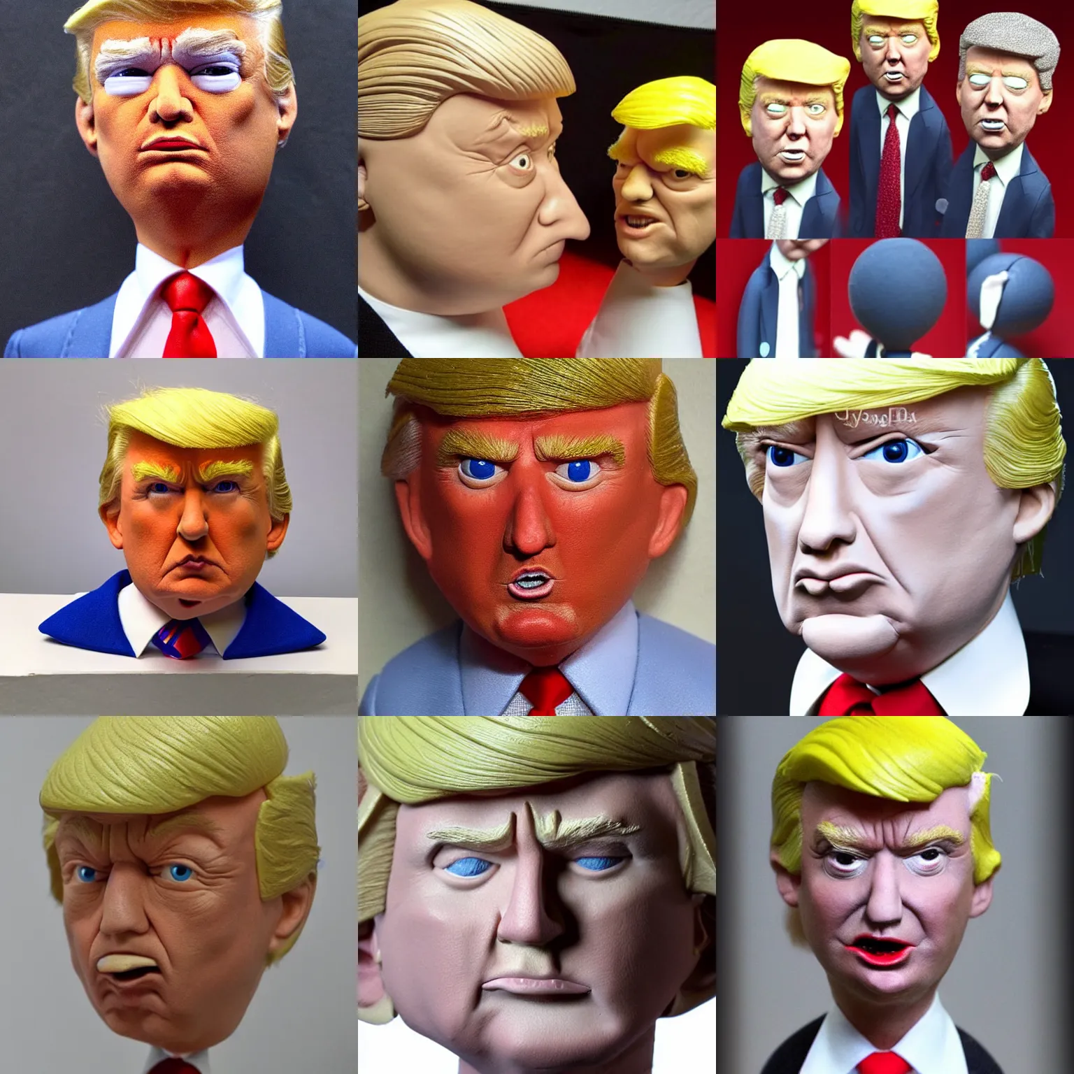 Prompt: clay! close detailed sculpted head of donald trump , style: claymation puppet kids clay