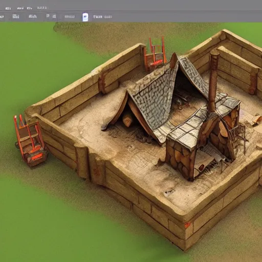 Image similar to digital artwork of construction site of a medieval house in construction. d & d, illustration, realism, trending on artstation, fantasy