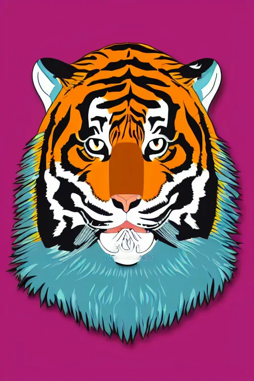 Image similar to A portrait of a tiger as evil warlord general, sticker, Anthropomorphized, portrait, highly detailed, colorful, illustration, smooth and clean vector curves, no jagged lines, vector art, smooth