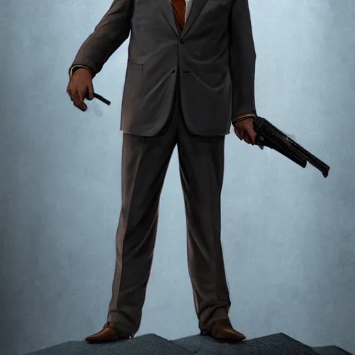 Prompt: Ty Burrell dressed up as the G-Man for Half Life Movie film still, 4k resolution, 8k resolution, HD Quality, highly detailed, very detailed, detailed, studio quality lighting, digital art, trending on artstation, film still