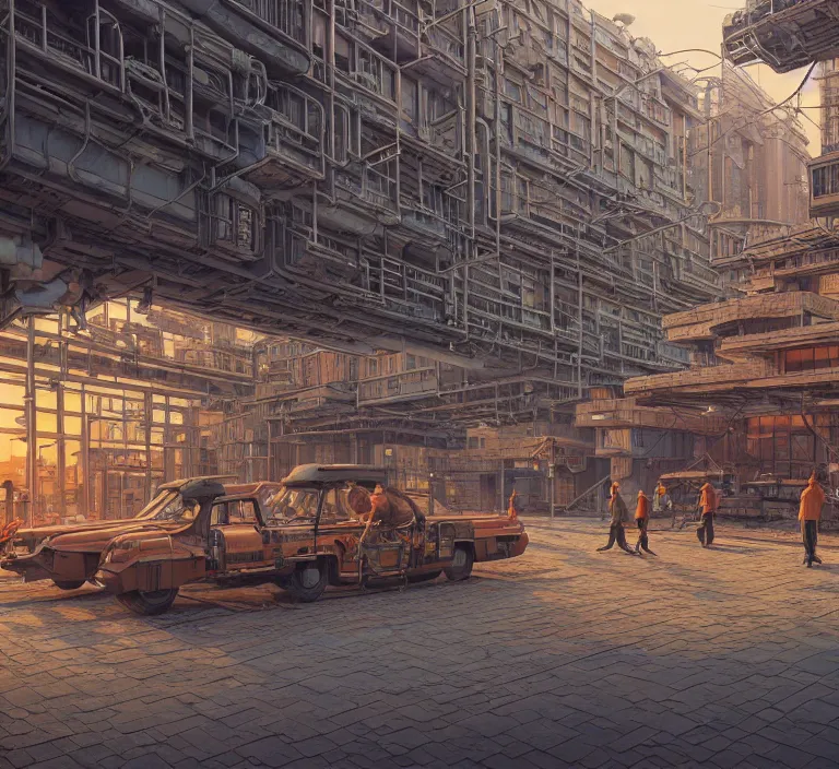 Prompt: hyperrealism photography hyperrealism concept art of highly detailed beavers builders that building highly detailed futuristic ( cyberpunk ) city by wes anderson and hasui kawase and scott listfield sci - fi style hyperrealism rendered in blender and octane render volumetric natural light