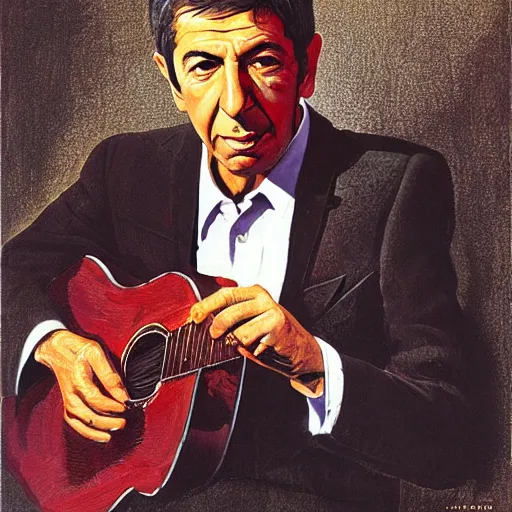 Image similar to portrait of leonard cohen, by Frank McCarthy