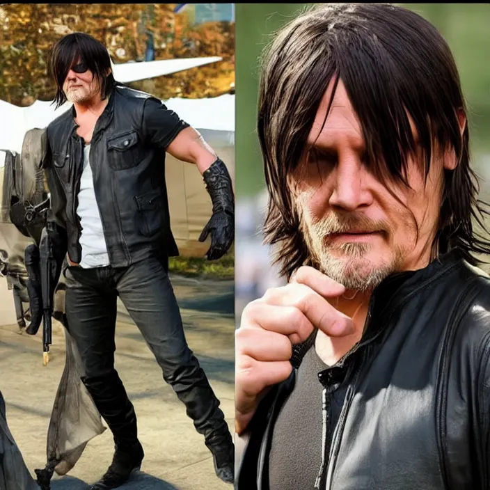 Prompt: norman reedus cosplaying as johnny bravo, highly detailed cosplay photo,