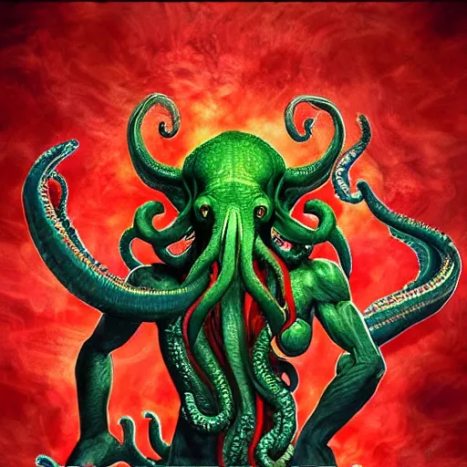 Image similar to 4 k colored headshot of godlike cthulhu with defined arms and open hands and bloody clothes with giant mandala wings, intricate face, flawless anime cel animation by kentaro miura, psychedelic, highly detailed upper body, professionally post - processed, beautiful, scary, symmetry accurate features, epic, octane rendered, anime masterpiece, accurate