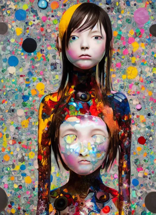 Prompt: professional art magazine photograph of a surreal contemporary art sculpture of a very attractive modular yorha android, by hikari shimoda, by jack gaughan