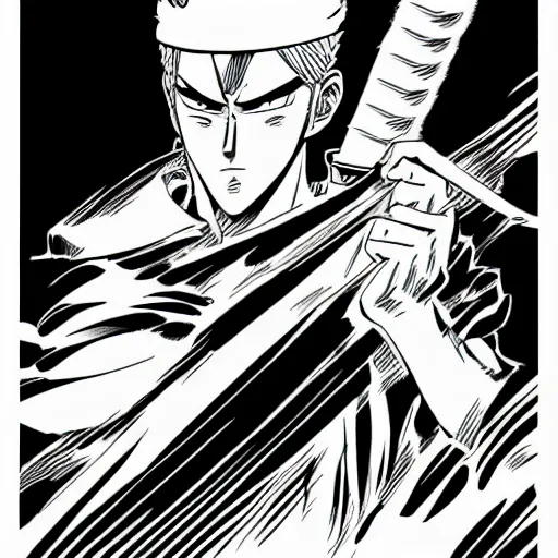 Prompt: Roronoa Zoro in Manga Berserk Style