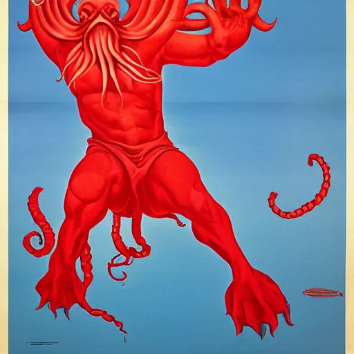 Image similar to Soviet propaganda poster about Cthulhu