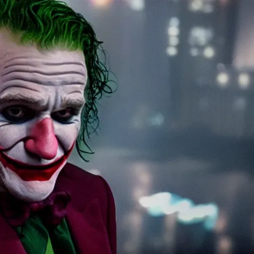 Image similar to stunning awe inspiring ( robin williams ) as the joker 8 k hdr movie still atmospheric lighting