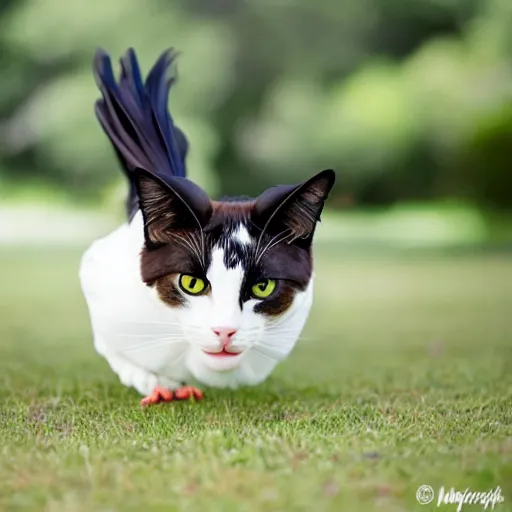 Image similar to a chicken - cat - hybrid, animal photography