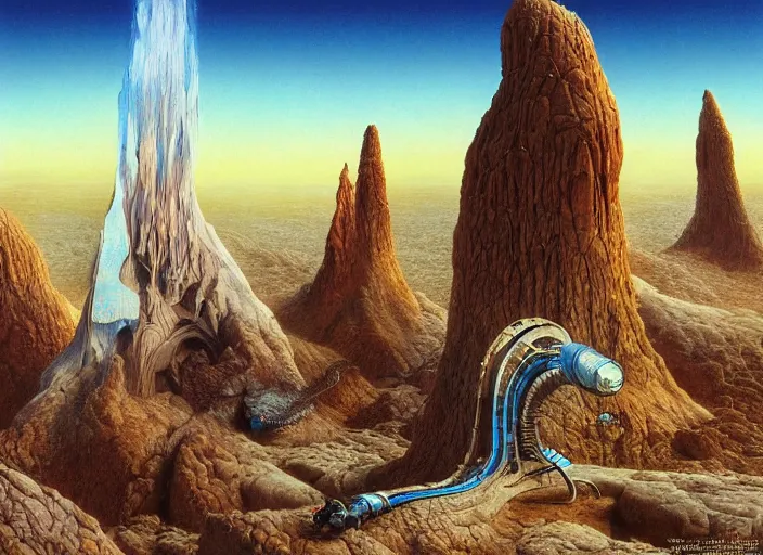 Prompt: strange surrealist detailed alien electronic-musical-instruments!! in a bryce 3d surrealist landscape biome, designed by john howe, and pixar!!, Michael Whelan art directs Dune (1984), hyper detailed, photorealistic, 8k, hd