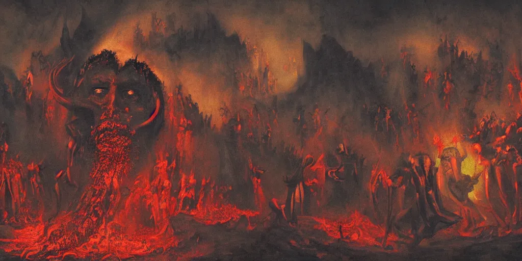 Image similar to dante's inferno painting, with biden, dark beauty, rotten gold, perfect faces, extremely detailed, cinema 4 d, unreal engine.