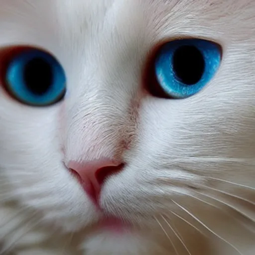 Prompt: “a white cat with blue eyes and is crossed eyed”