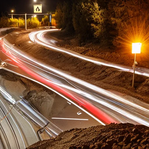 Prompt: road construction at night