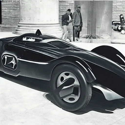 Image similar to Batmobile designed by Bugatti, full image, Batmobile, promotional photo Batmobile