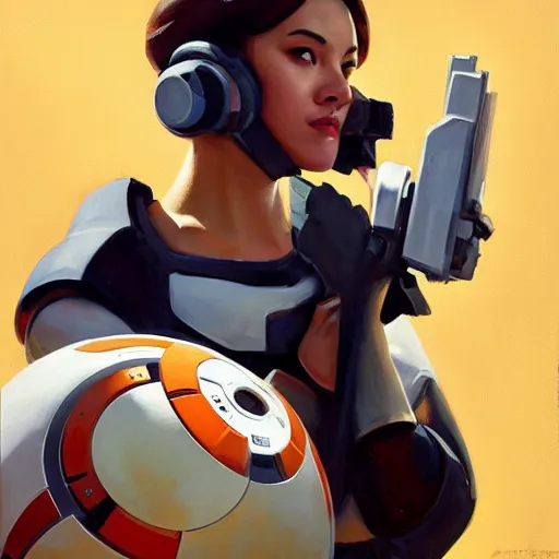 Image similar to greg manchess portrait painting of bb 8 as overwatch character, medium shot, asymmetrical, profile picture, organic painting, sunny day, matte painting, bold shapes, hard edges, street art, trending on artstation, by huang guangjian and gil elvgren and sachin teng