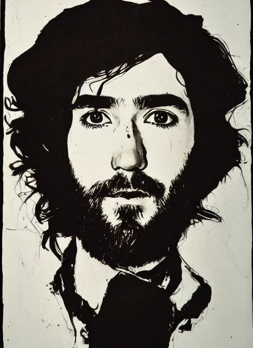 Image similar to Keaton Henson portrait, By andy warhol