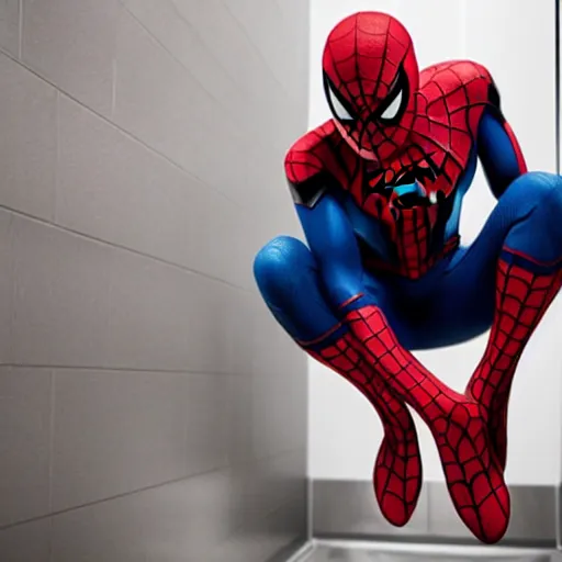 Image similar to spider-man on the toilet, 4k realistic photo