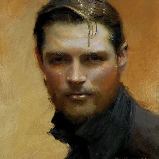 Prompt: a man with a slicked back haircut, painting by Gaston Bussiere, Craig Mullins