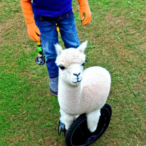 Prompt: a childrens drawing of an alpaca on an unicycle