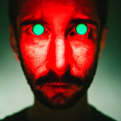 Image similar to a man with red glowing eyes