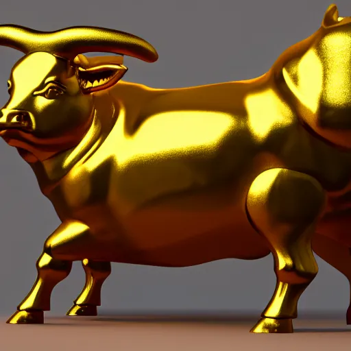 Prompt: 3 d model of golden bull, octane rendered, unreal engine 5, rtx reflections