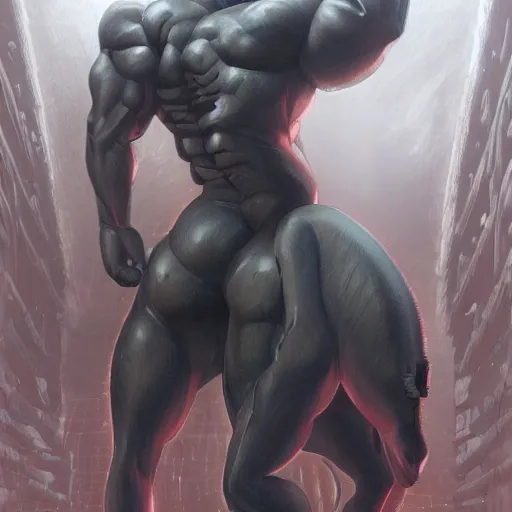 Image similar to a hulking musclebound male anthro horse in a research facility, skintight kevlar outfit with red highlights, exaggerated physique, highly detailed, anthro art, furaffinity, digital painting, artstation, sharp focus, smooth, concept art, illustration, art by artgerm, greg rutkowski, wlop