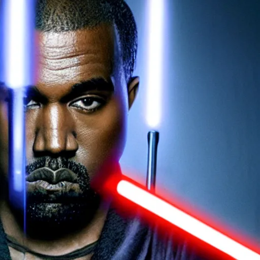 Image similar to Portrait of Kanye West as a jedi in Star Wars, holding lightsabre. splash art, cinematic lighting, dramatic, octane render, long lens, shallow depth of field, bokeh, anamorphic lens flare, 8k, hyper detailed, 35mm film grain