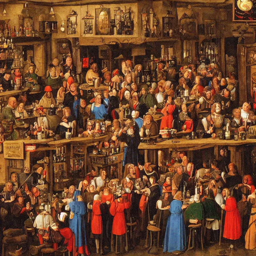 Image similar to medieval pub full of people