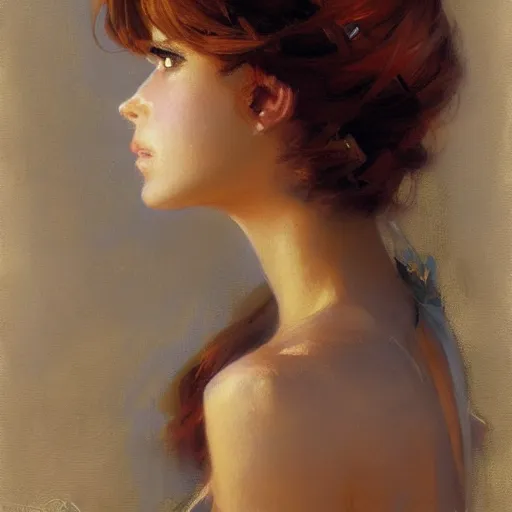 Prompt: detailed portrait of beautiful anime girl look at camera, painting by gaston bussiere, craig mullins, j. c. leyendecker