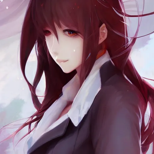 Image similar to kurisu makise, concept art, elegant, ultra highly detailed, digital painting, smooth, sharp focus, artstation, pixiv, art by sakimichan, Bo Chen, rossdraws, Ina Wong