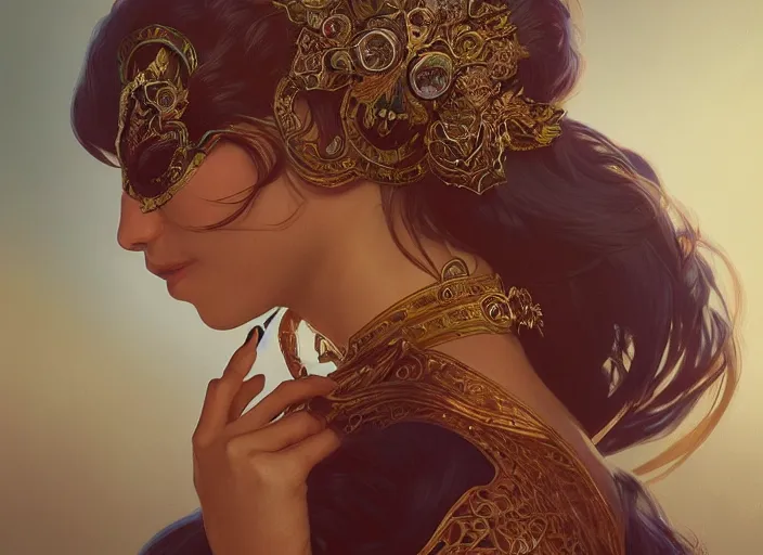 Image similar to masked, perfectly-centered-Portrait of the most beautiful woman on the planet , intricate, highly detailed, artstation, concept art, concept render, octane, redshift, smooth, sharp focus, illustration,award-winning, Unreal Engine 5, 8K, art by artgerm and greg rutkowski and alphonse mucha