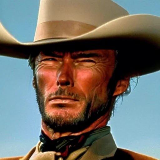 Prompt: donald trump as clint eastwood squinting at high noon in the style of a clint eastwood movie, the good, the bad and the ugly, clint eastwood, steven seagal, bud spencer, donald trump, glory days, patriotism