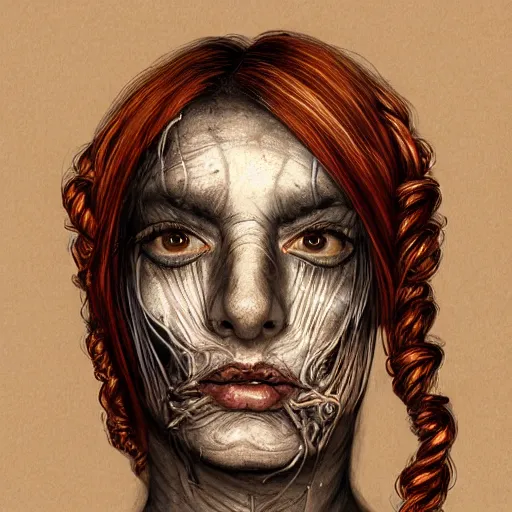 Image similar to portrait of a Shibari rope wrapped face and neck, headshot, insanely nice professional hair style, dramatic hair color, digital painting, of a old 15th century, old cyborg merchant, amber jewels, baroque, ornate clothing, scifi, realistic, hyperdetailed, chiaroscuro, concept art, art by Franz Hals and Jon Foster and Ayami Kojima and Amano and Karol Bak,