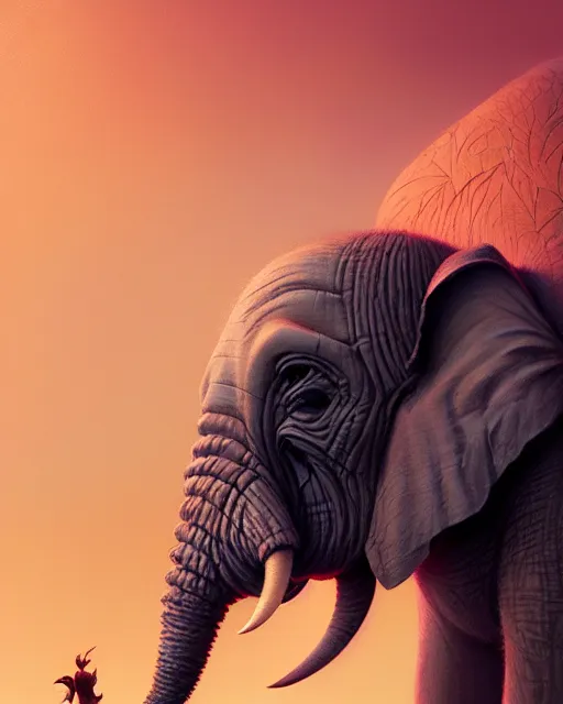 Image similar to highly detailed vfx portrait of a character of a elephant monster stephen bliss, chalk, unrealengine, greg rutkowski, loish, rhads, beeple, chalk, makoto shinkai and lois van baarle, ilya kuvshinov, rossdraws, tom bagshaw, basil gogos