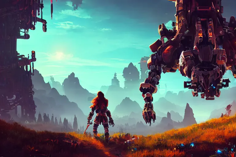 Image similar to watcher machine mecanical creature robot of horizon forbidden west horizon zero dawn radiating a glowing aura global illumination ray tracing hdr fanart arstation by ian pesty and alena aenami artworks in 4 k