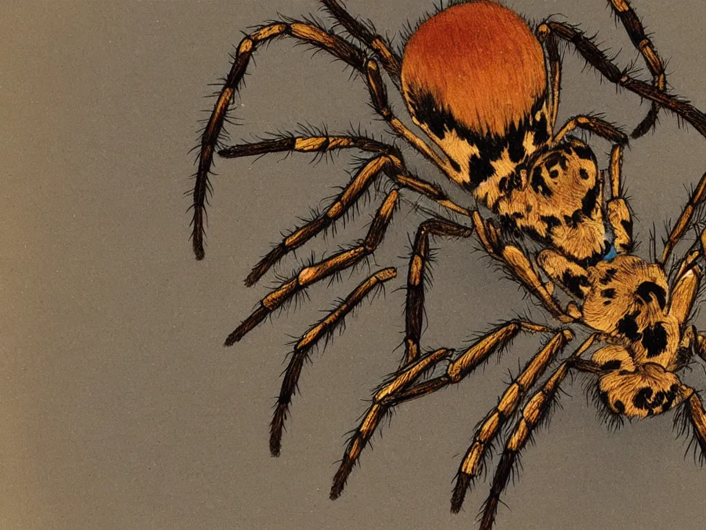 Prompt: Compassionate close up portrait of a common spider. Painting by Shibata Zeshin