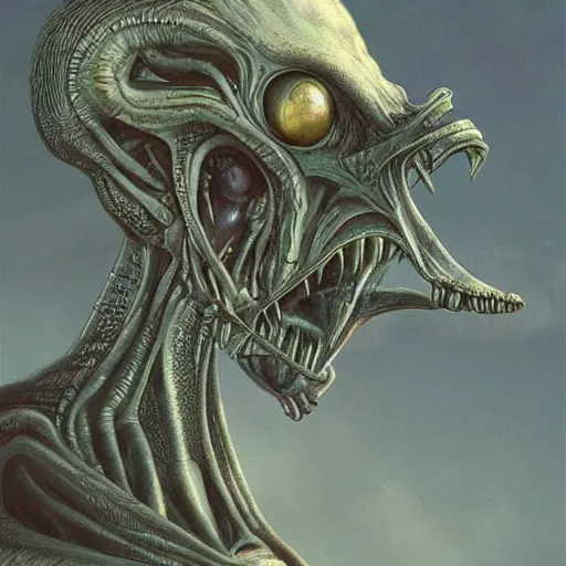 Image similar to aliens from the second edition of barlowe's guide to extraterrestrials, highly detailed, photorealistic, artstation, highly detailed, oil painting, dramatic lighting, award - winning, accurate anatomy