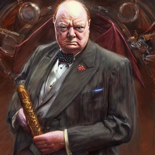 Image similar to Winston Churchill as a fantasy D&D character, portrait art by Donato Giancola and James Gurney, digital art, trending on artstation