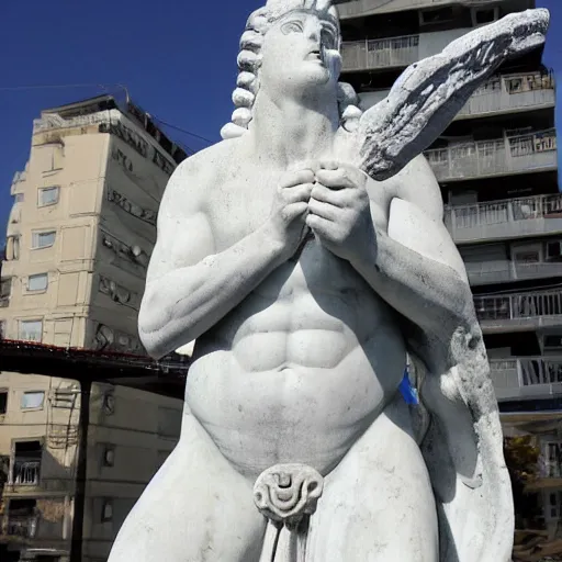 Prompt: photo greek marble statue of godzilla