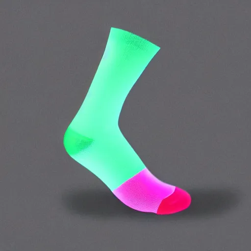 Prompt: a mockup of neon pink socks with raccoon face on them