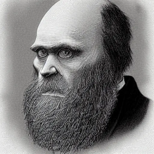 Image similar to “Charles Darwin, drawing, cyberpunk”