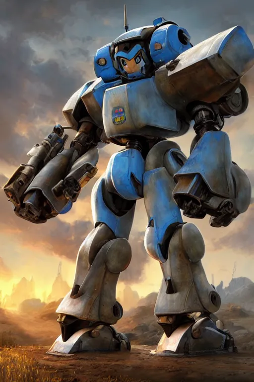 Image similar to mechwarrior 5 : mercenaries mech megaman transformer robot boss tank engine game octane render, 4 k, hd 2 0 2 2 3 d cgi rtx hdr style chrome reflexion glow fanart, global illumination ray tracing hdr fanart arstation by ian pesty by jesper ejsing pixar and disney unreal zbrush central hardmesh