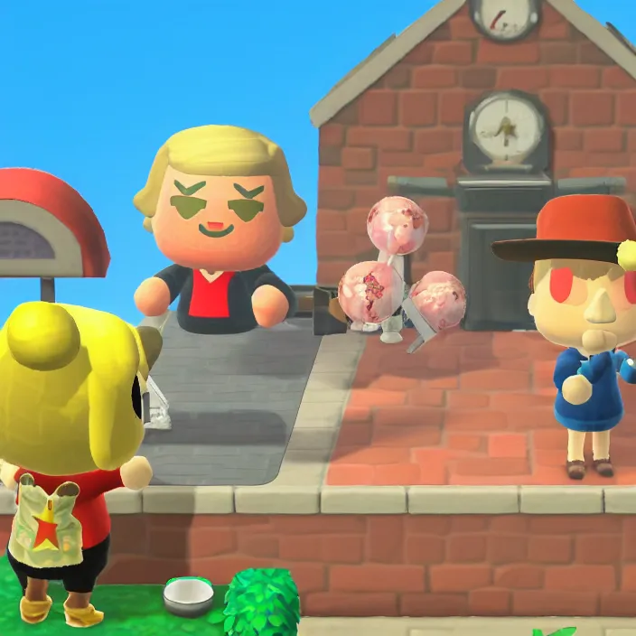 Image similar to donald trump in animal crossing, game screenshot