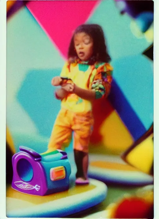 Image similar to colorful chromatic abberation, 9 0 s toy commercial, photo from the 7 0 s, polaroid photo,