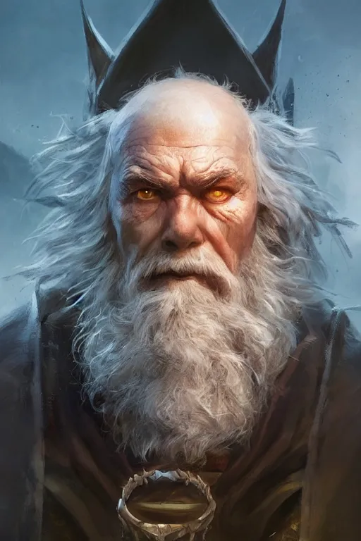Image similar to dungeons and dragons old evil wizard character closeup portrait, dramatic light, lake background, 2 0 0 mm focal length, painted by stanley lau, painted by greg rutkowski, painted by stanley artgerm, digital art, trending on artstation
