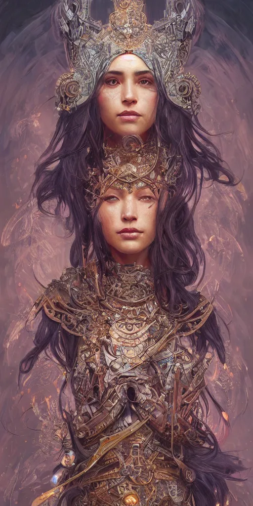 Image similar to HDR portrait photography of The Benevolent Cyborg Queen, ethnic, fantasy, intricate, elegant, highly detailed, digital painting, artstation, HDR photo, smooth, sharp focus, illustration, art by artgerm and greg rutkowski and alphonse mucha