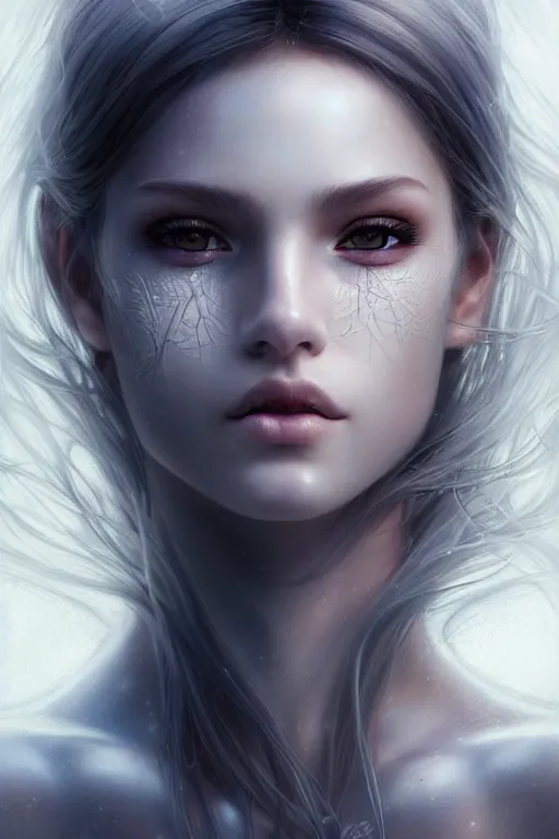 Prompt: a photorealistic portrait of an attractive young girl, semi-clothed in ethereal armor, emitting psychic powers, beautiful bone structure, perfectly proportioned face, perfect eyes, intricate, elegant, highly detailed, hyper detailed, volumetric lighting, trending on tumblr, by artgerm, by loish, fantasy scene, fantasy aesthetic, trending on Artstation