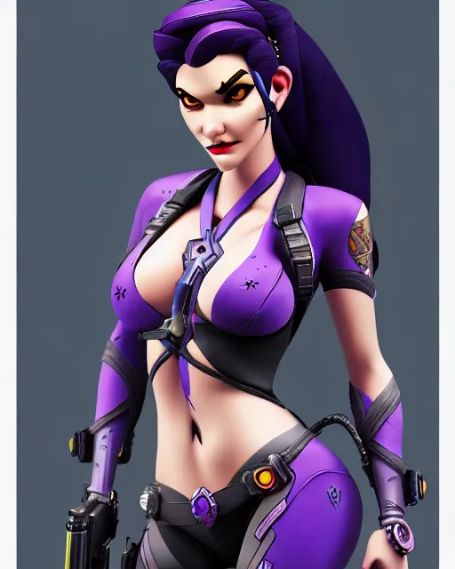 Prompt: widowmaker from overwatch, intricate details, highly detailed, in the style of grand theft auto 5 cover art