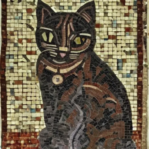 Prompt: a cat roman mosaic
